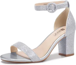 IDIFU Women's IN3 Amy Block Heel Dress Sandals Open Toe Wedding bridal Homecoming Shoes for Women Bride Bridesmaid Ladies with Round Buckle