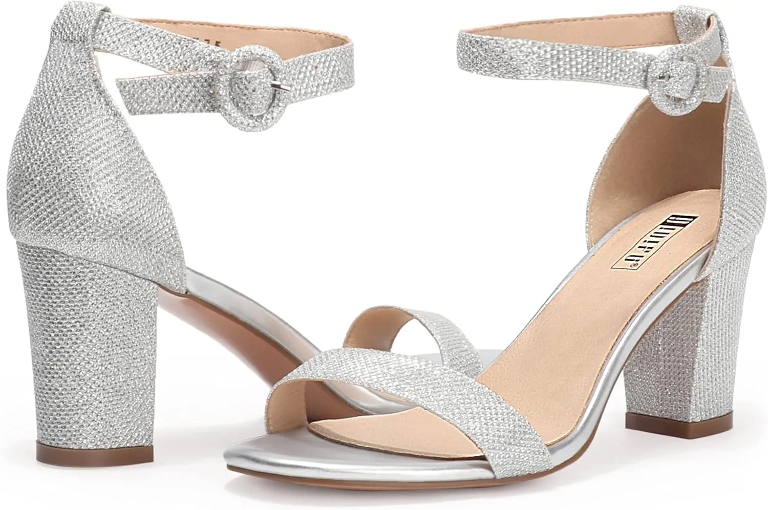 IDIFU Women's IN3 Amy Block Heel Dress Sandals Open Toe Wedding bridal Homecoming Shoes for Women Bride Bridesmaid Ladies with Round Buckle