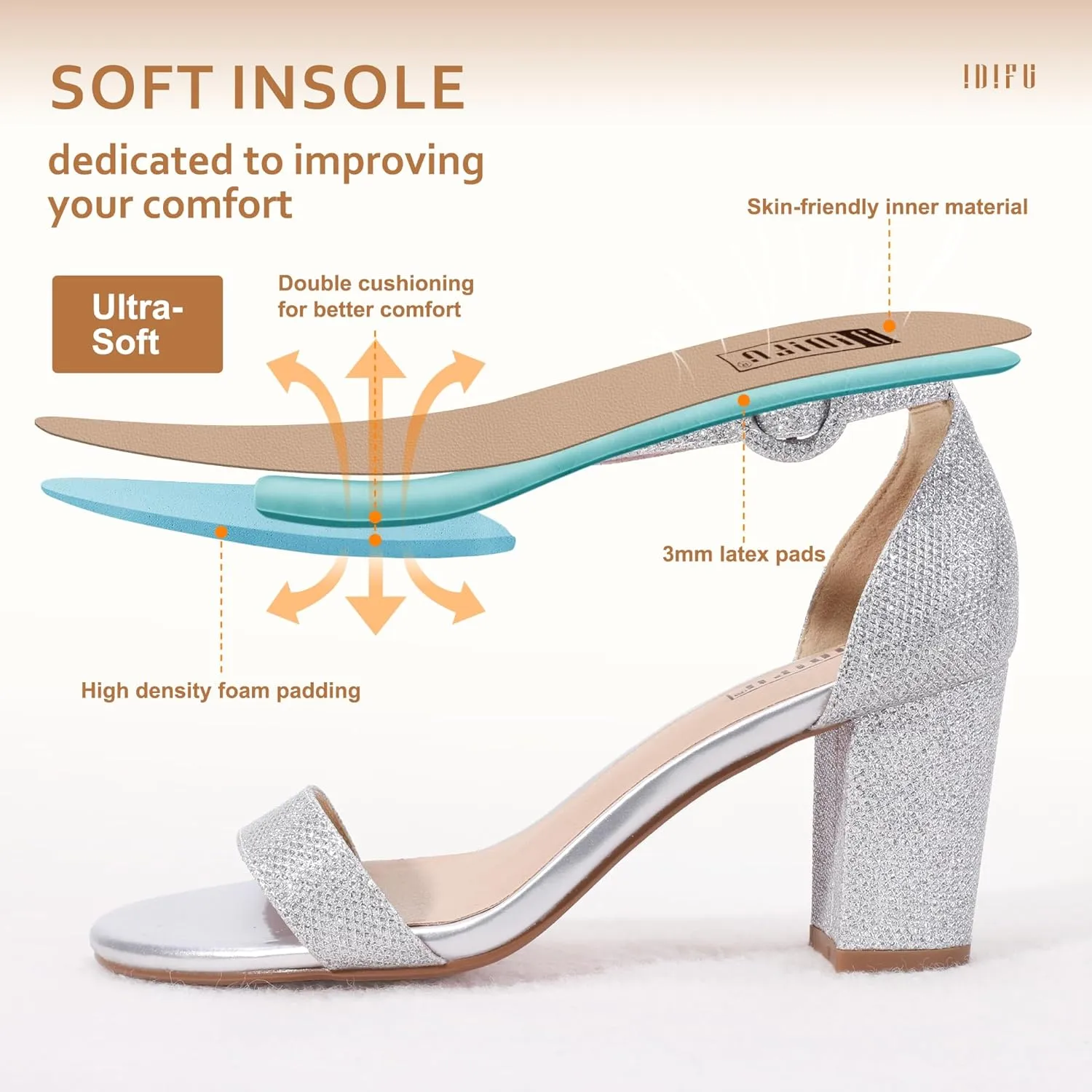 IDIFU Women's IN3 Amy Block Heel Dress Sandals Open Toe Wedding bridal Homecoming Shoes for Women Bride Bridesmaid Ladies with Round Buckle