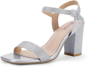IDIFU Women's IN3 Chunky Heels for Women Dressy Square Toe Heels Slingback Block Heels Sandals for Wedding Bridal Evening Homecoming Prom