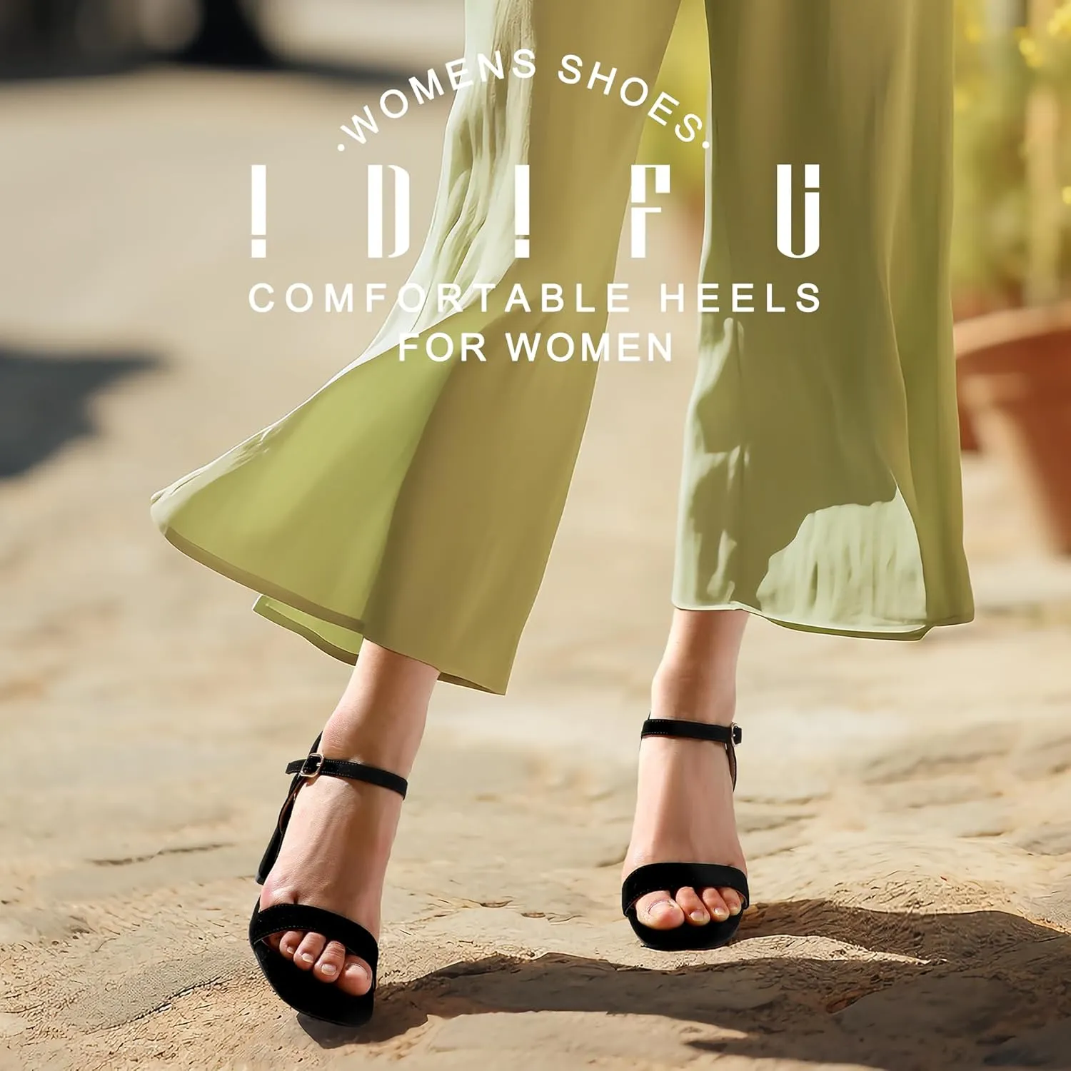 IDIFU Women's IN3 Chunky Heels for Women Dressy Square Toe Heels Slingback Block Heels Sandals for Wedding Bridal Evening Homecoming Prom