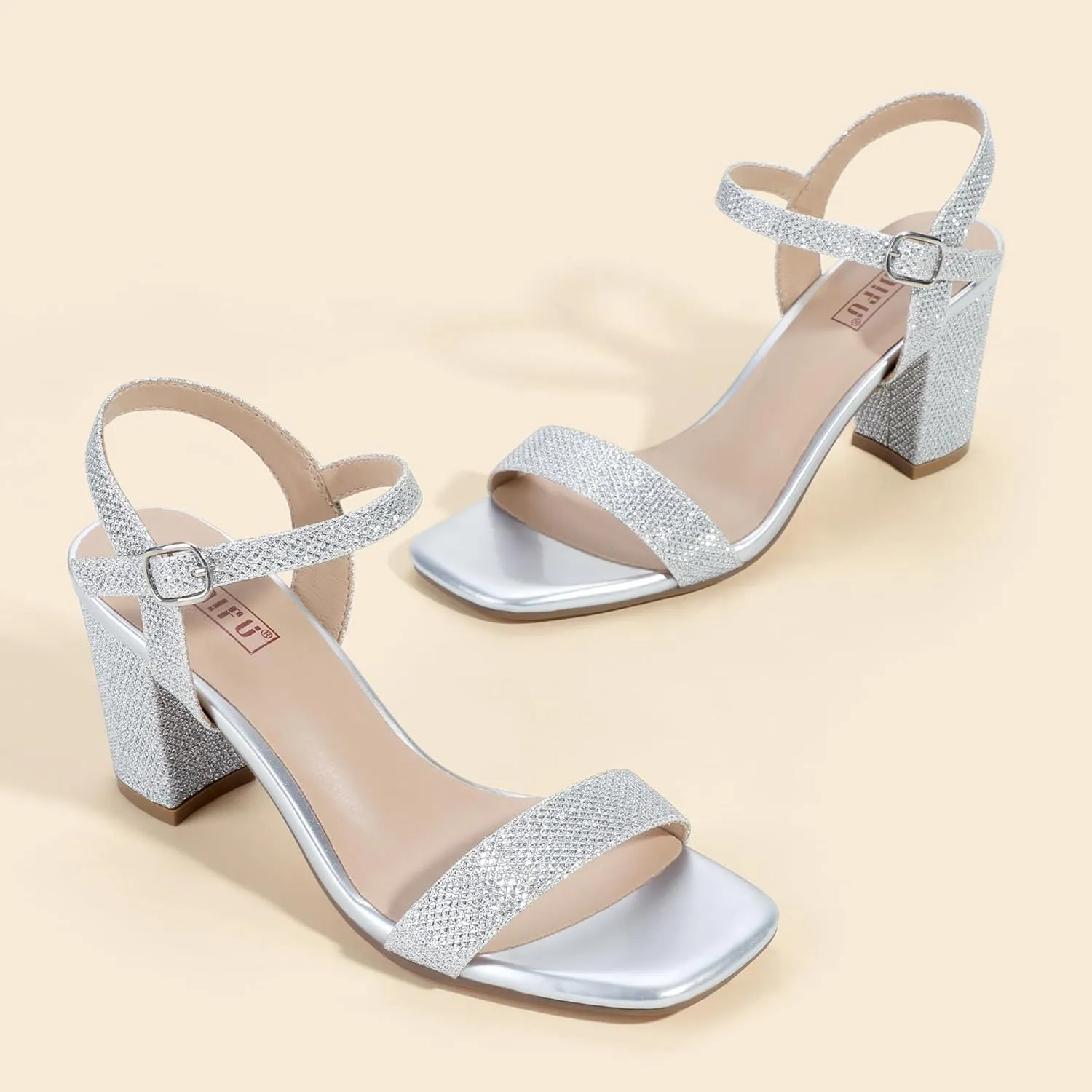 IDIFU Women's IN3 Chunky Heels for Women Dressy Square Toe Heels Slingback Block Heels Sandals for Wedding Bridal Evening Homecoming Prom