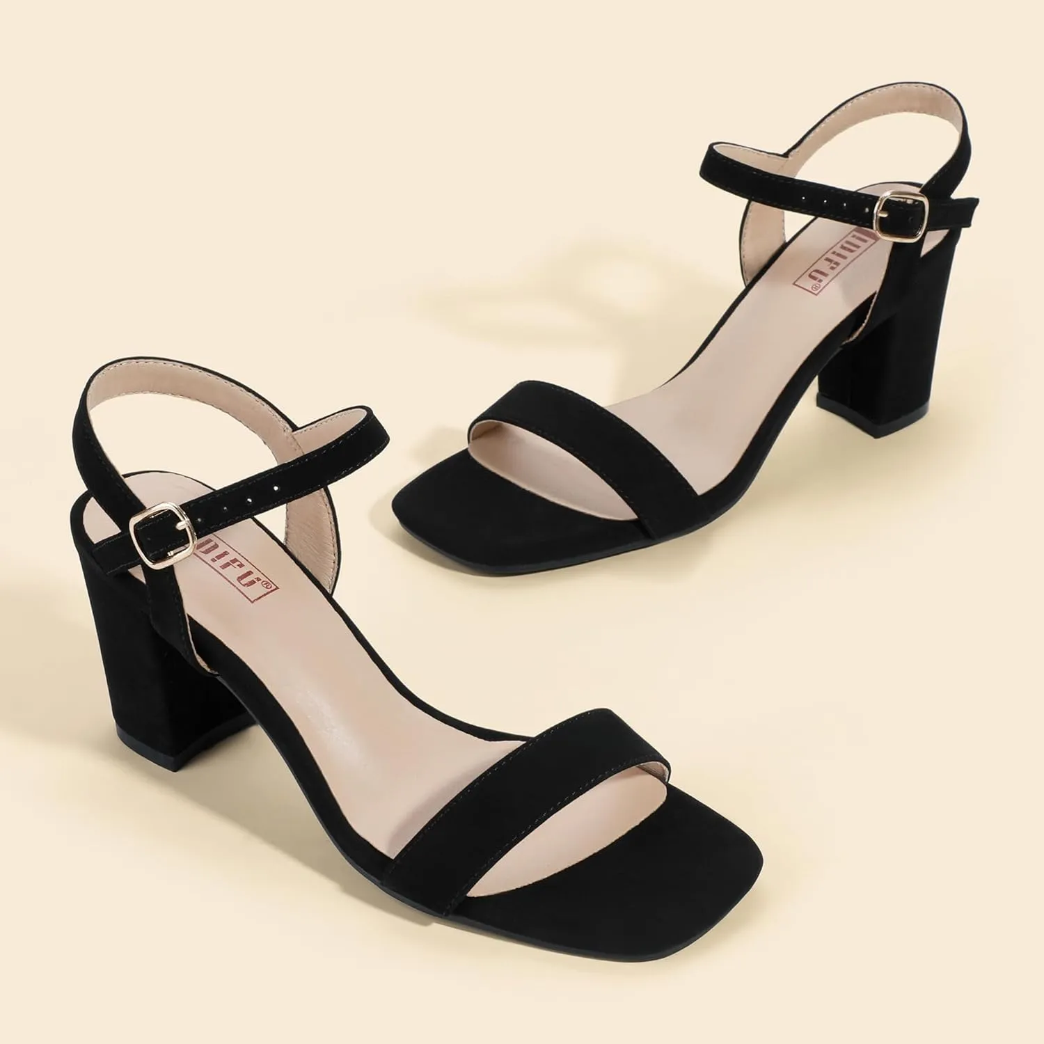 IDIFU Women's IN3 Chunky Heels for Women Dressy Square Toe Heels Slingback Block Heels Sandals for Wedding Bridal Evening Homecoming Prom