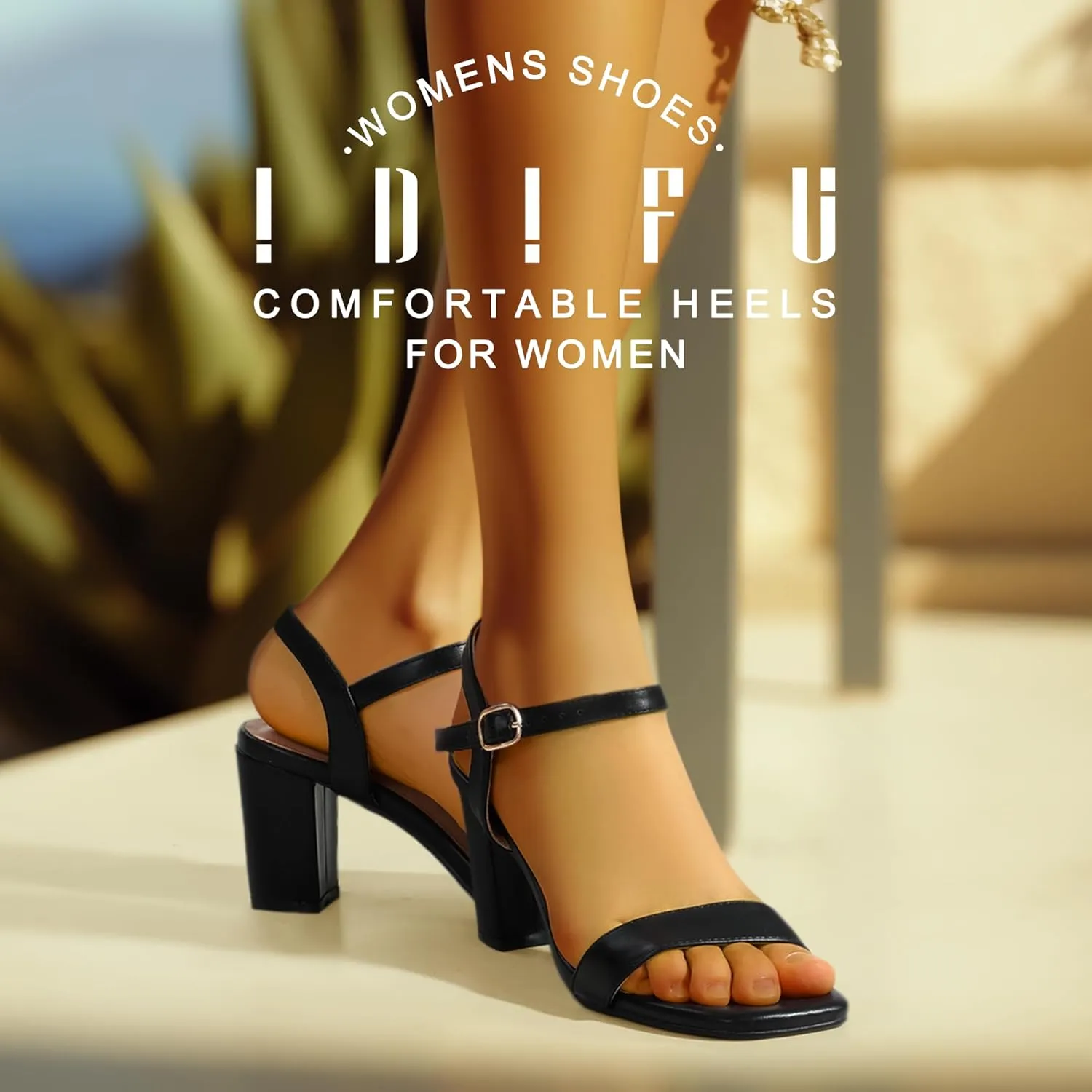 IDIFU Women's IN3 Chunky Heels for Women Dressy Square Toe Heels Slingback Block Heels Sandals for Wedding Bridal Evening Homecoming Prom