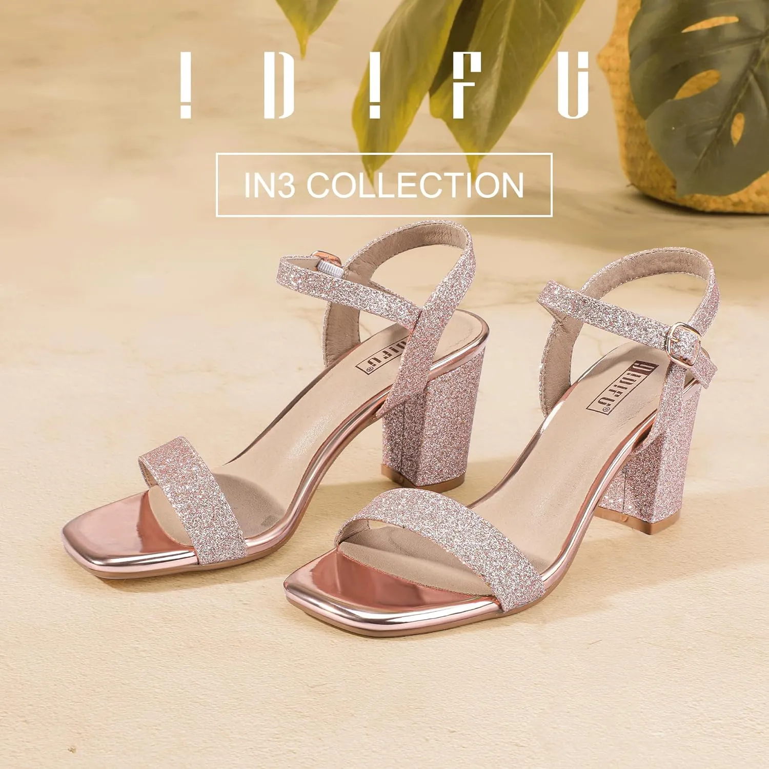 IDIFU Women's IN3 Chunky Heels for Women Dressy Square Toe Heels Slingback Block Heels Sandals for Wedding Bridal Evening Homecoming Prom
