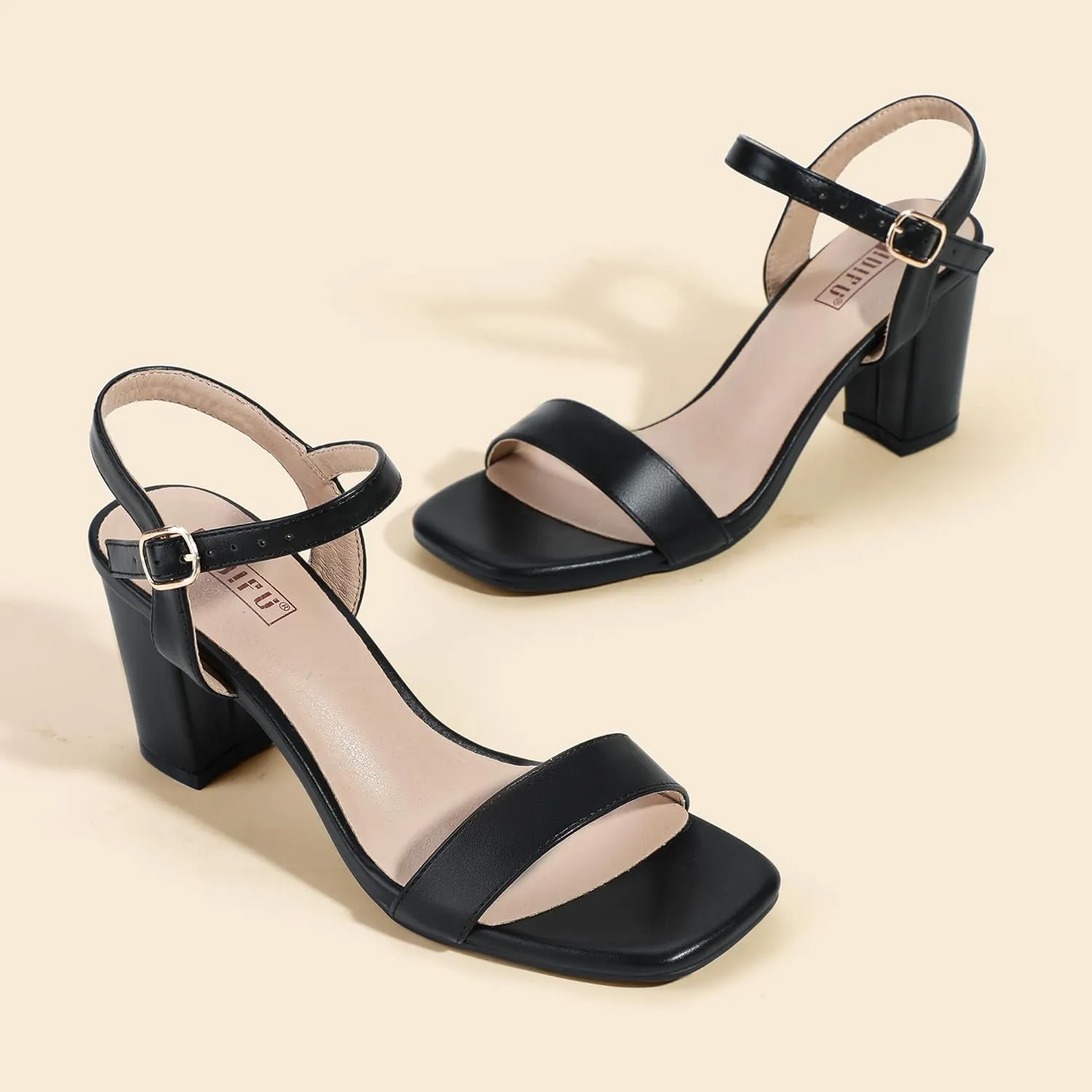IDIFU Women's IN3 Chunky Heels for Women Dressy Square Toe Heels Slingback Block Heels Sandals for Wedding Bridal Evening Homecoming Prom