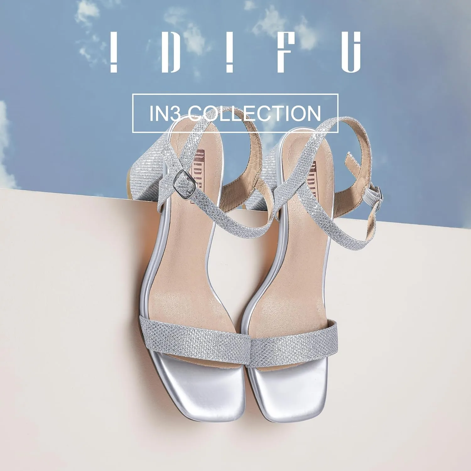 IDIFU Women's IN3 Chunky Heels for Women Dressy Square Toe Heels Slingback Block Heels Sandals for Wedding Bridal Evening Homecoming Prom