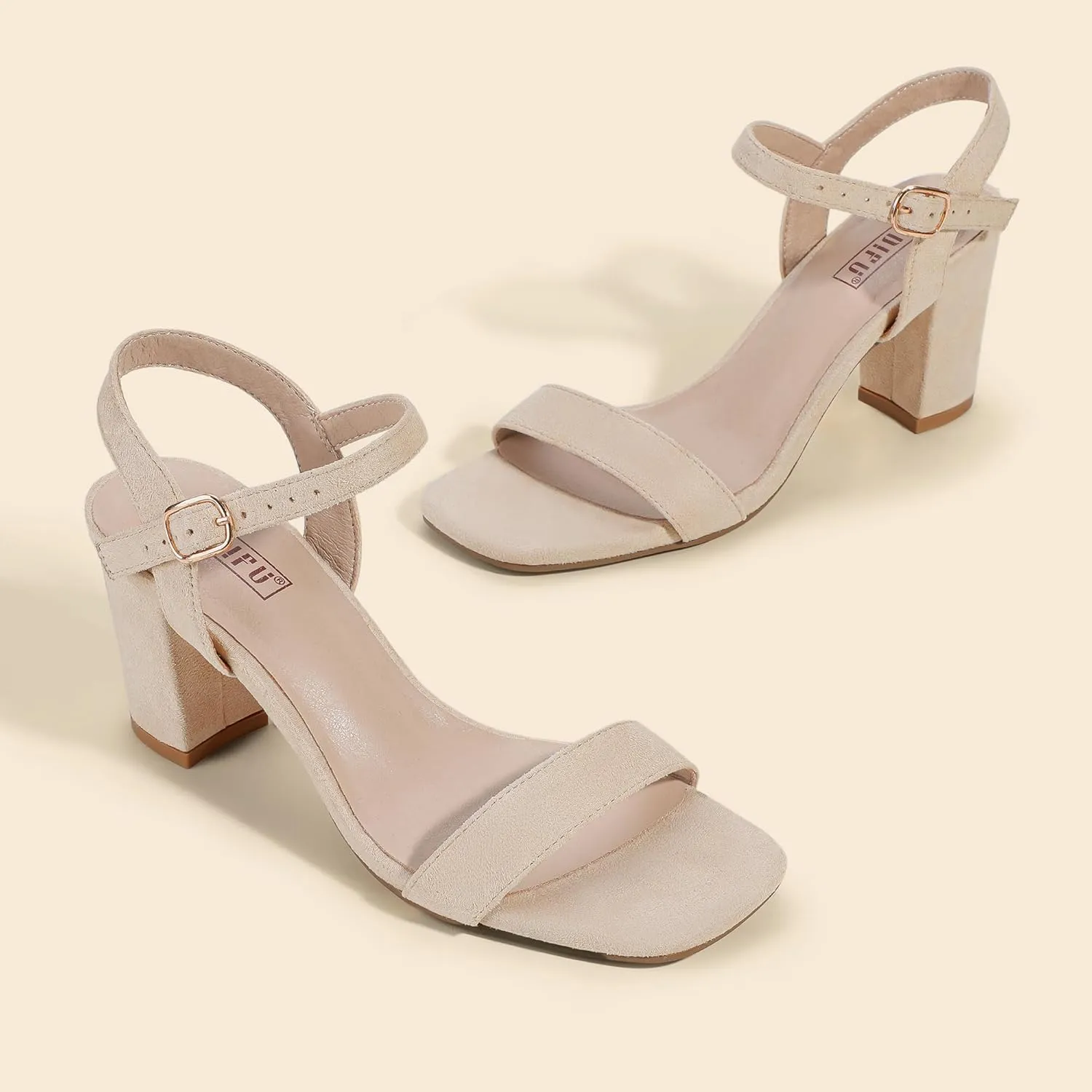 IDIFU Women's IN3 Chunky Heels for Women Dressy Square Toe Heels Slingback Block Heels Sandals for Wedding Bridal Evening Homecoming Prom