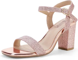 IDIFU Women's IN3 Chunky Heels for Women Dressy Square Toe Heels Slingback Block Heels Sandals for Wedding Bridal Evening Homecoming Prom