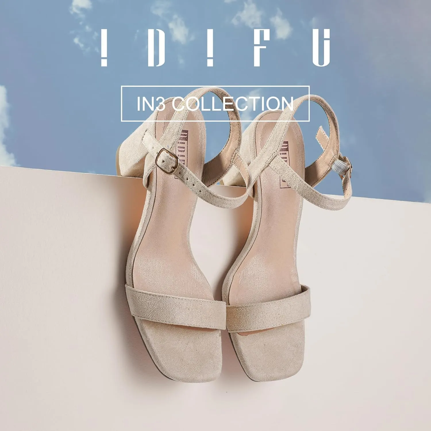 IDIFU Women's IN3 Chunky Heels for Women Dressy Square Toe Heels Slingback Block Heels Sandals for Wedding Bridal Evening Homecoming Prom