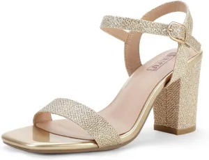 IDIFU Women's IN3 Chunky Heels for Women Dressy Square Toe Heels Slingback Block Heels Sandals for Wedding Bridal Evening Homecoming Prom