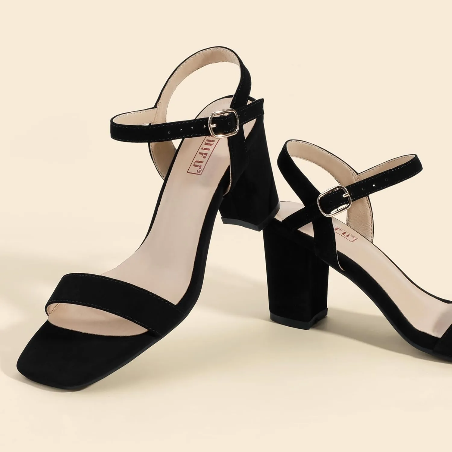 IDIFU Women's IN3 Chunky Heels for Women Dressy Square Toe Heels Slingback Block Heels Sandals for Wedding Bridal Evening Homecoming Prom
