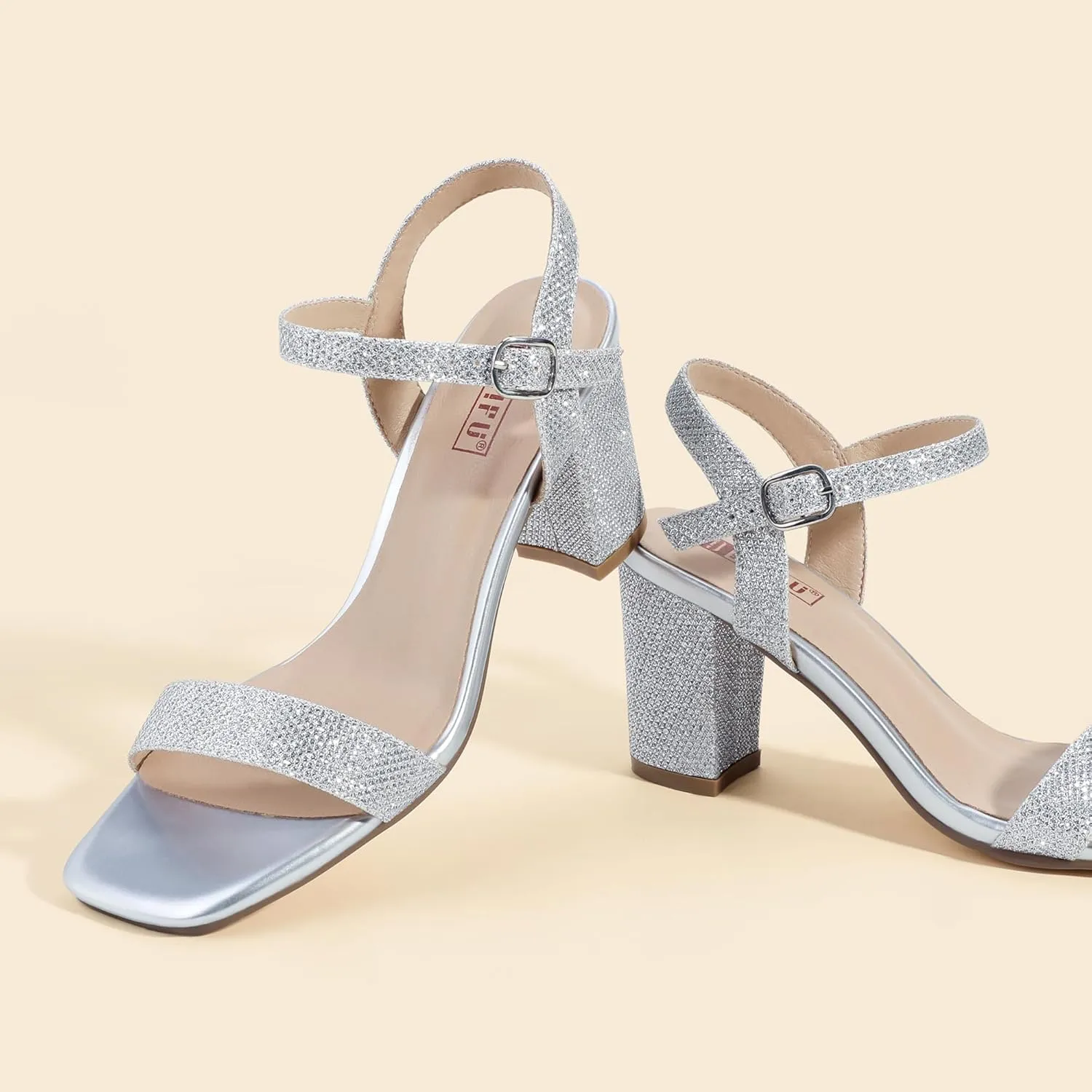 IDIFU Women's IN3 Chunky Heels for Women Dressy Square Toe Heels Slingback Block Heels Sandals for Wedding Bridal Evening Homecoming Prom