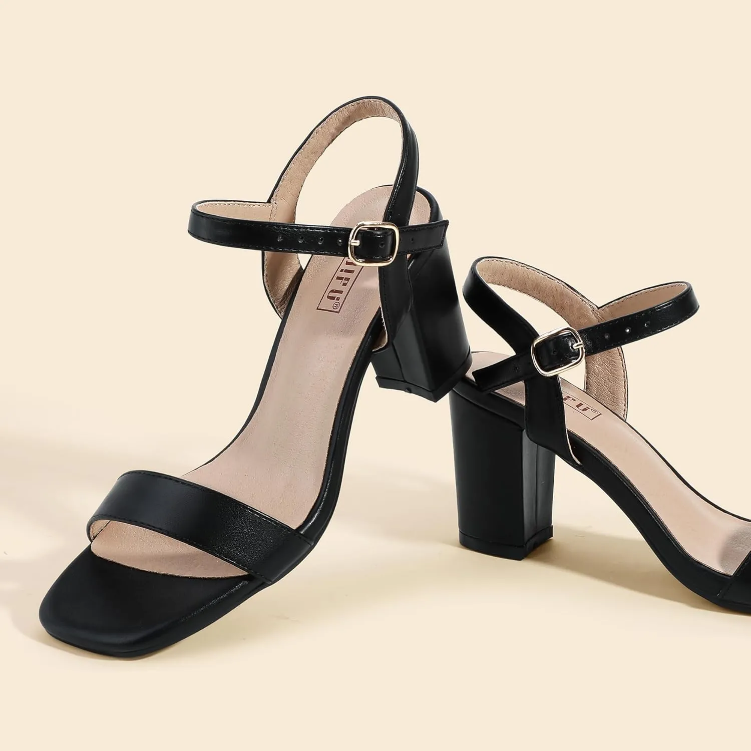 IDIFU Women's IN3 Chunky Heels for Women Dressy Square Toe Heels Slingback Block Heels Sandals for Wedding Bridal Evening Homecoming Prom