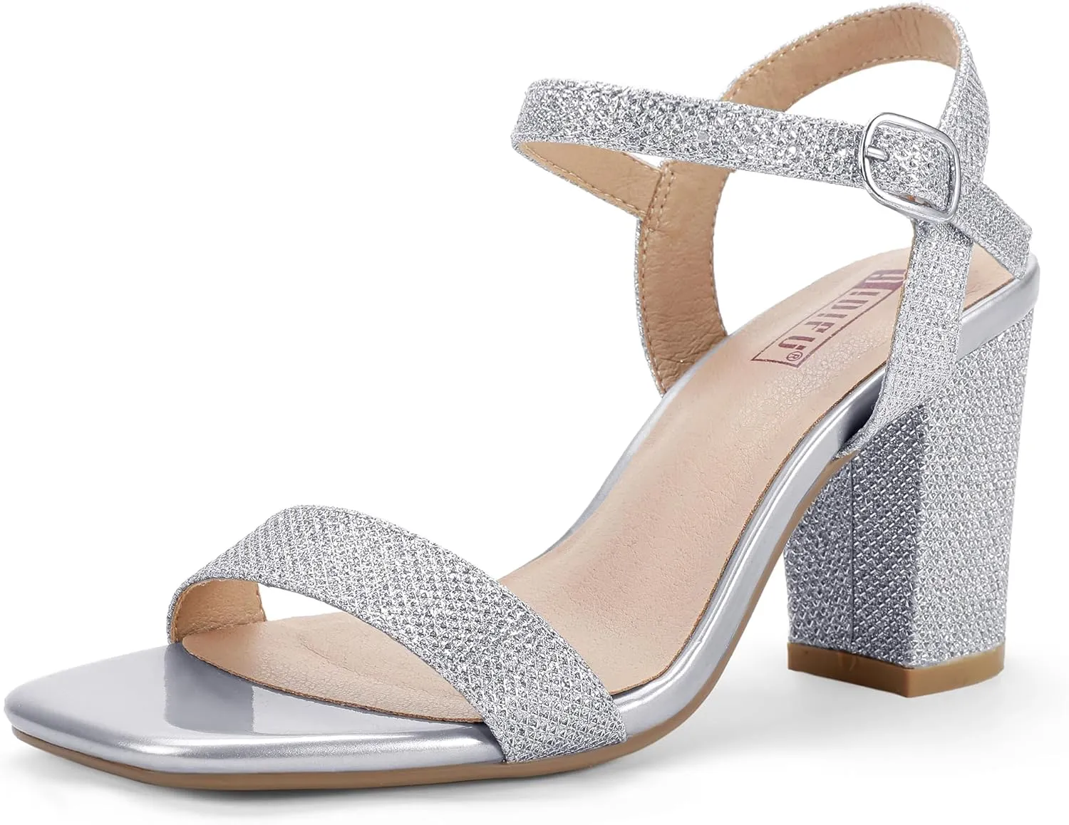 IDIFU Women's IN3 Chunky Heels for Women Dressy Square Toe Heels Slingback Block Heels Sandals for Wedding Bridal Evening Homecoming Prom