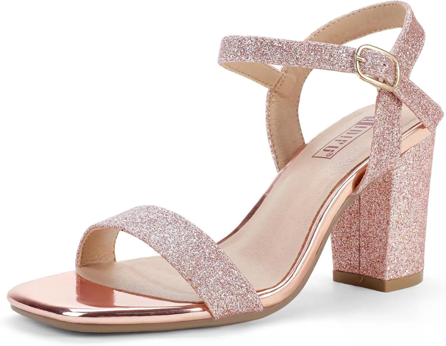 IDIFU Women's IN3 Chunky Heels for Women Dressy Square Toe Heels Slingback Block Heels Sandals for Wedding Bridal Evening Homecoming Prom