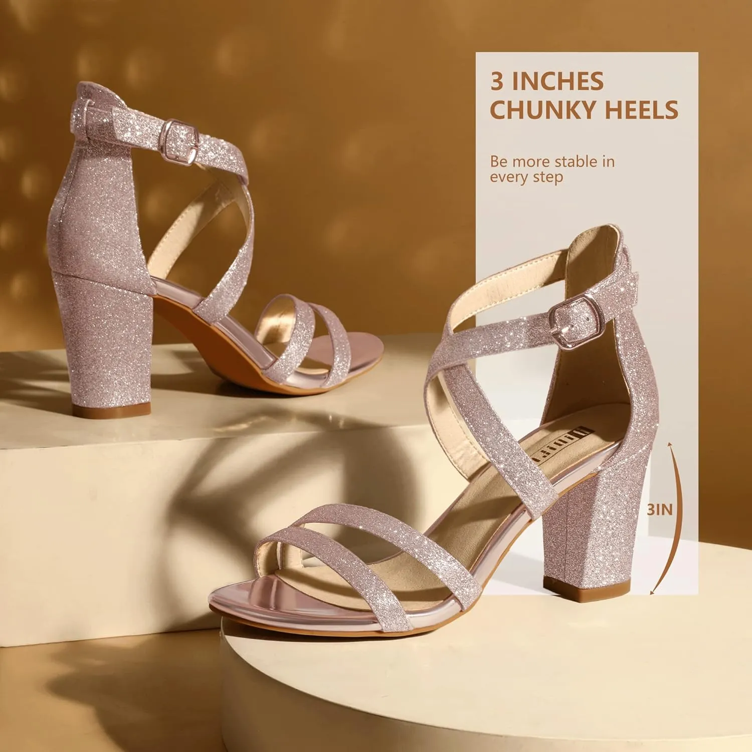 IDIFU Women's IN3 Gita Block Heel Open Toe Strappy Sandals Dress Shoes for Wedding Evening Prom
