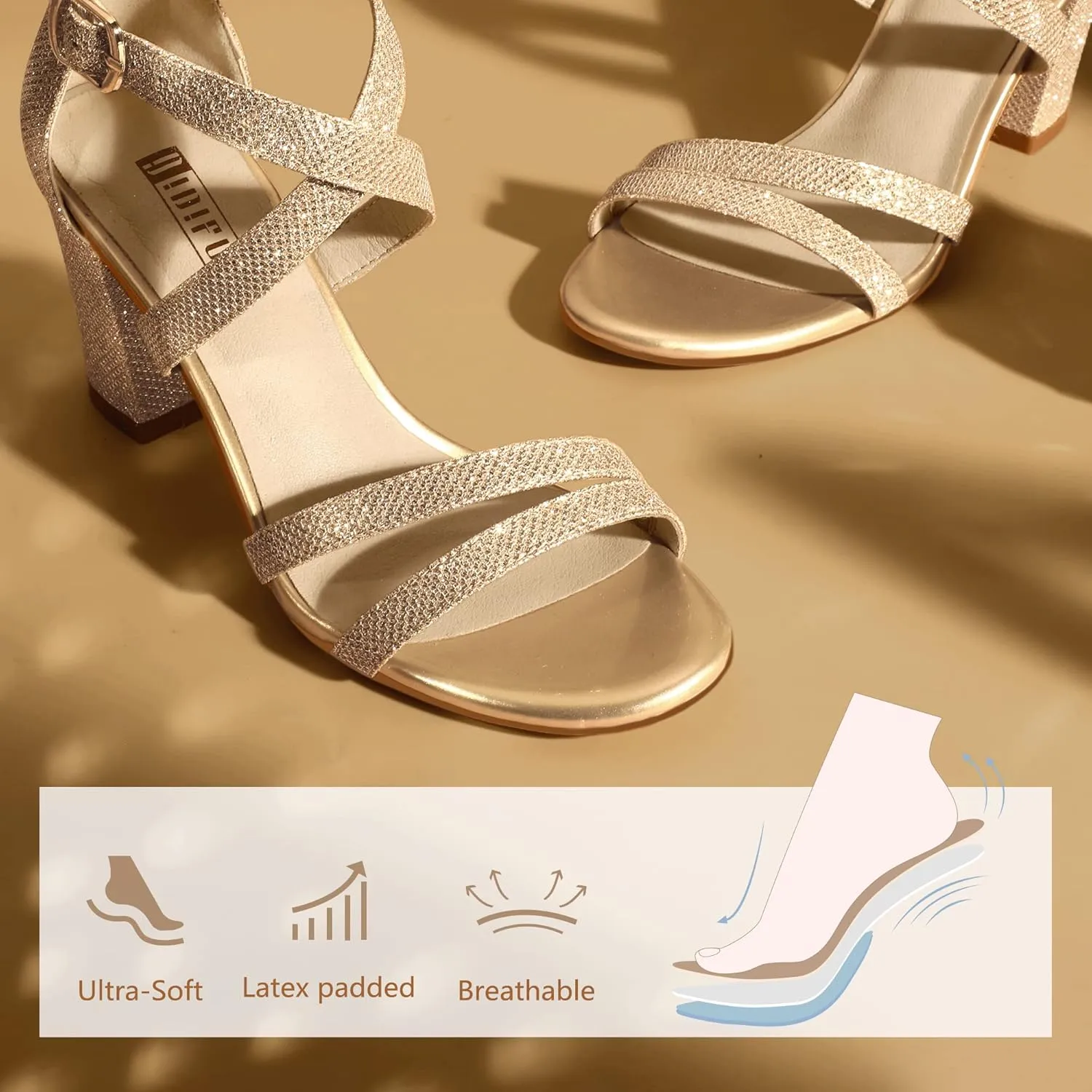 IDIFU Women's IN3 Gita Block Heel Open Toe Strappy Sandals Dress Shoes for Wedding Evening Prom