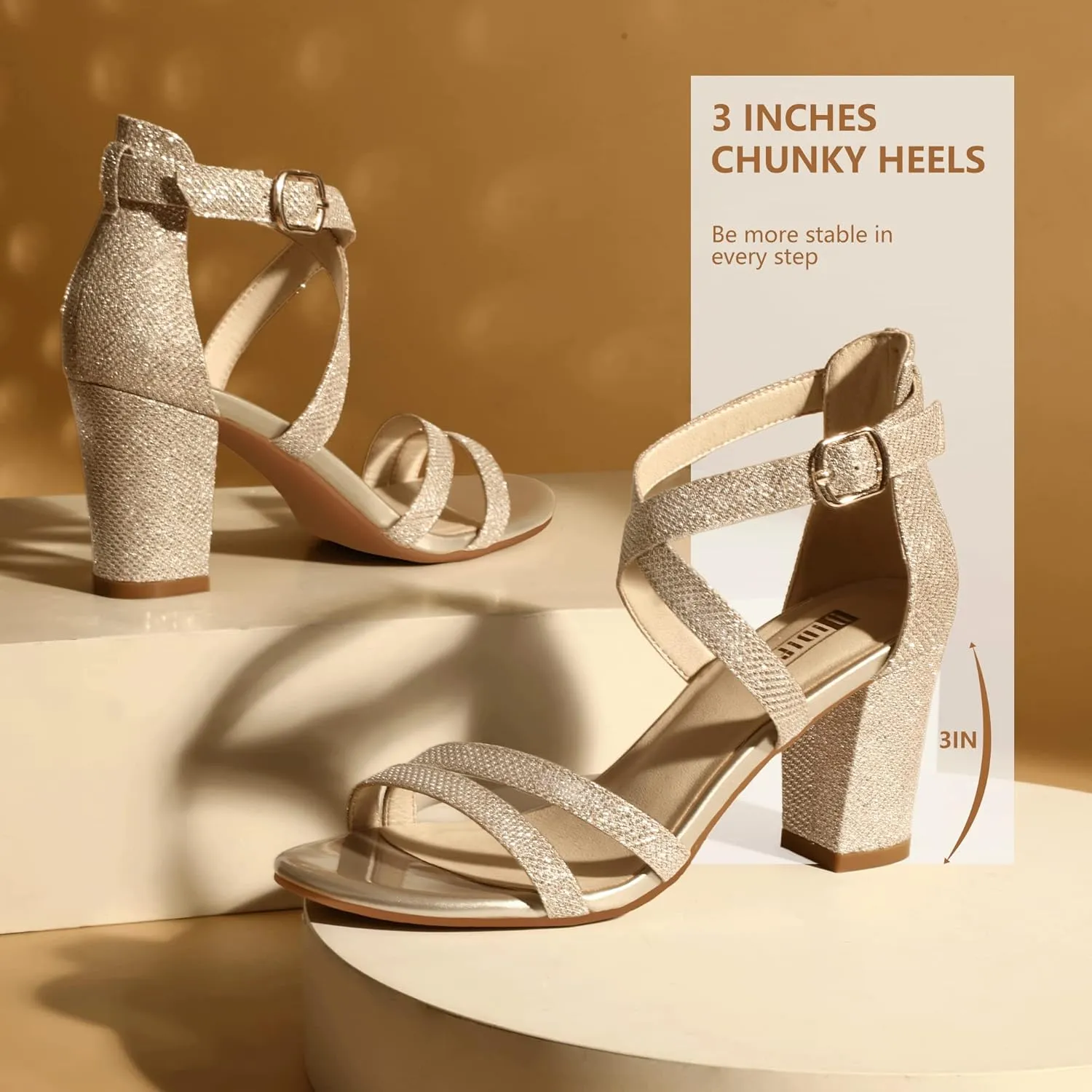 IDIFU Women's IN3 Gita Block Heel Open Toe Strappy Sandals Dress Shoes for Wedding Evening Prom