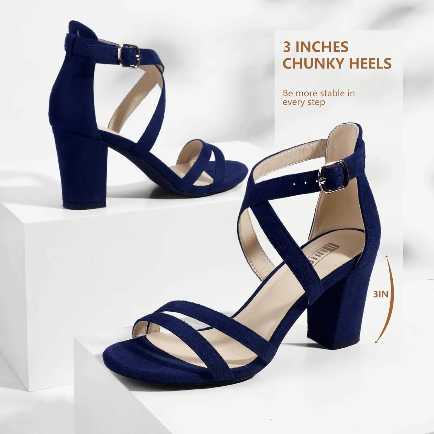 IDIFU Women's IN3 Gita Block Heel Open Toe Strappy Sandals Dress Shoes for Wedding Evening Prom