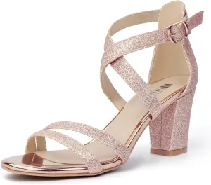IDIFU Women's IN3 Gita Block Heel Open Toe Strappy Sandals Dress Shoes for Wedding Evening Prom