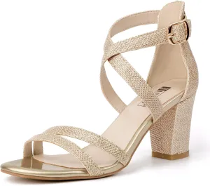 IDIFU Women's IN3 Gita Block Heel Open Toe Strappy Sandals Dress Shoes for Wedding Evening Prom