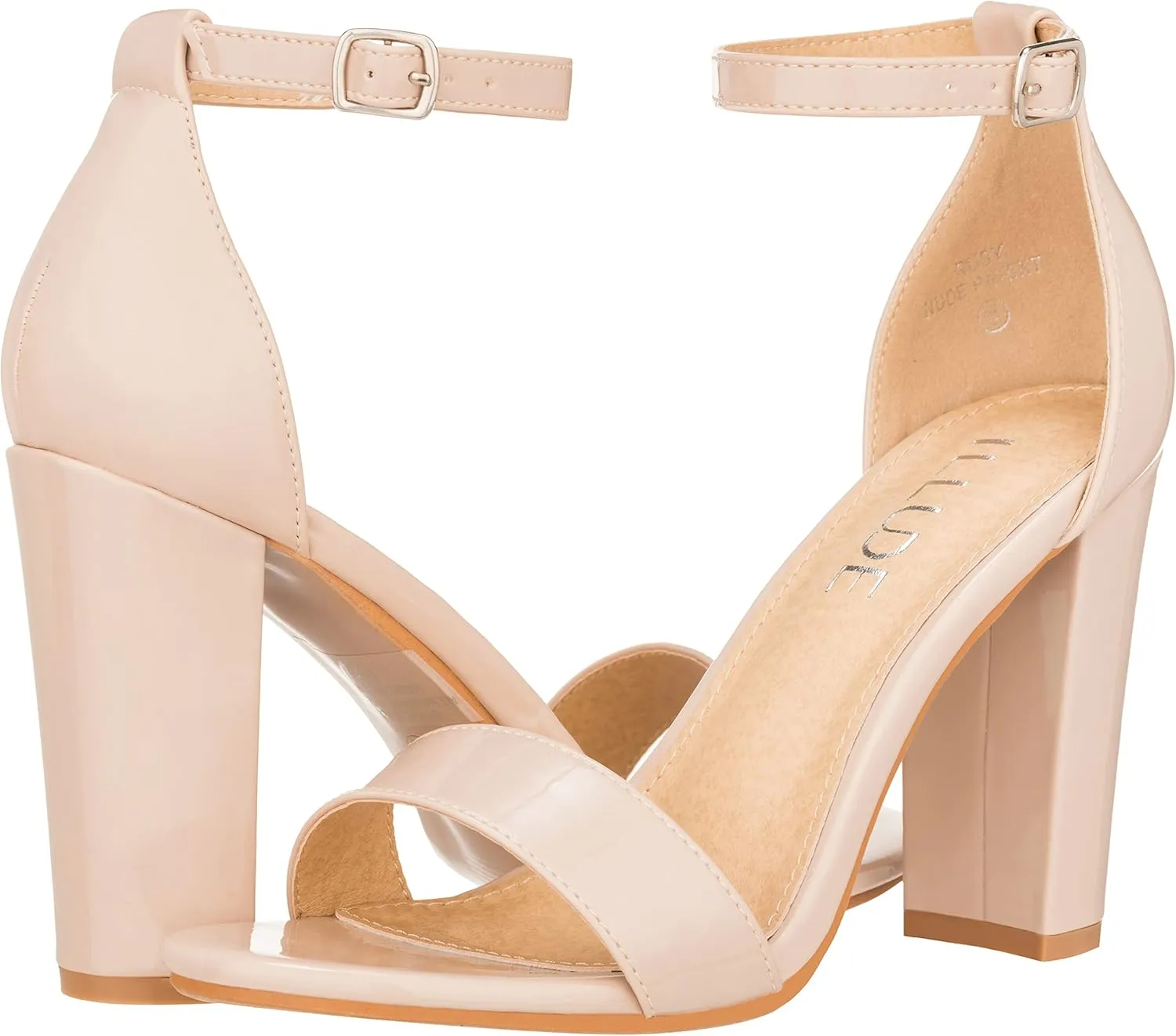 ILLUDE Women’s Open Toe Ankle Strap Chunky Block High Heel - Formal, Wedding, Party Classic Heeled Sandals - Ruby