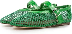 IMPREMEY Mesh Ballet Flats for Women Buckle Strap Round Toe Wide Width Mesh Flats Casual Ballerina Shoes