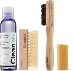Jason Markk Essential & Suede Kit, Shoe Cleaner, 4-Piece Set, Deep Cleaning Solution, Two Brush, & Stain Eraser, Sneaker Care, Ideal for Footwear, Safe for Leather, Suede, Nubuck, Cotton, Knits, 4oz