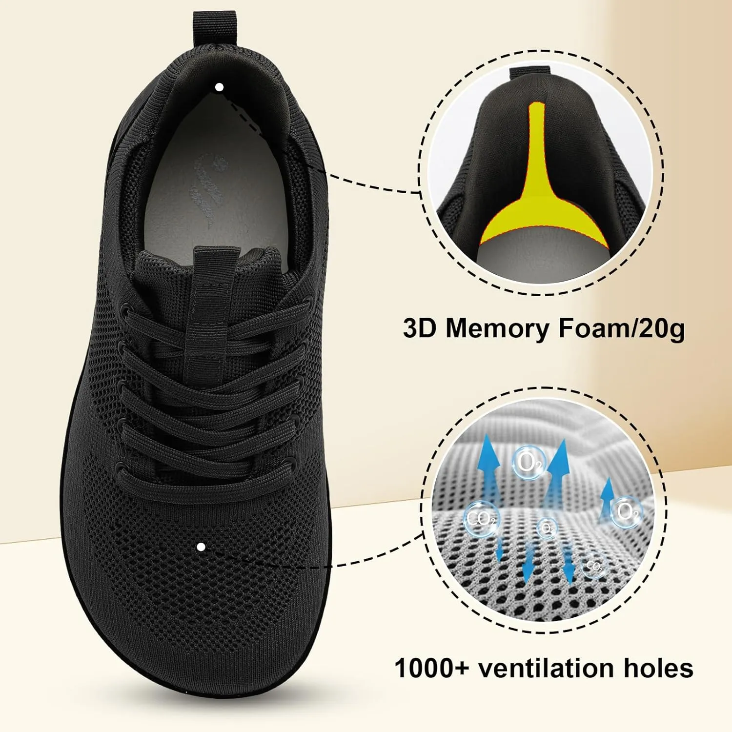 JIASUQI Men's Walking Shoes Wide Toe Sneakers with Arch Support Barefoot Shoes for Men