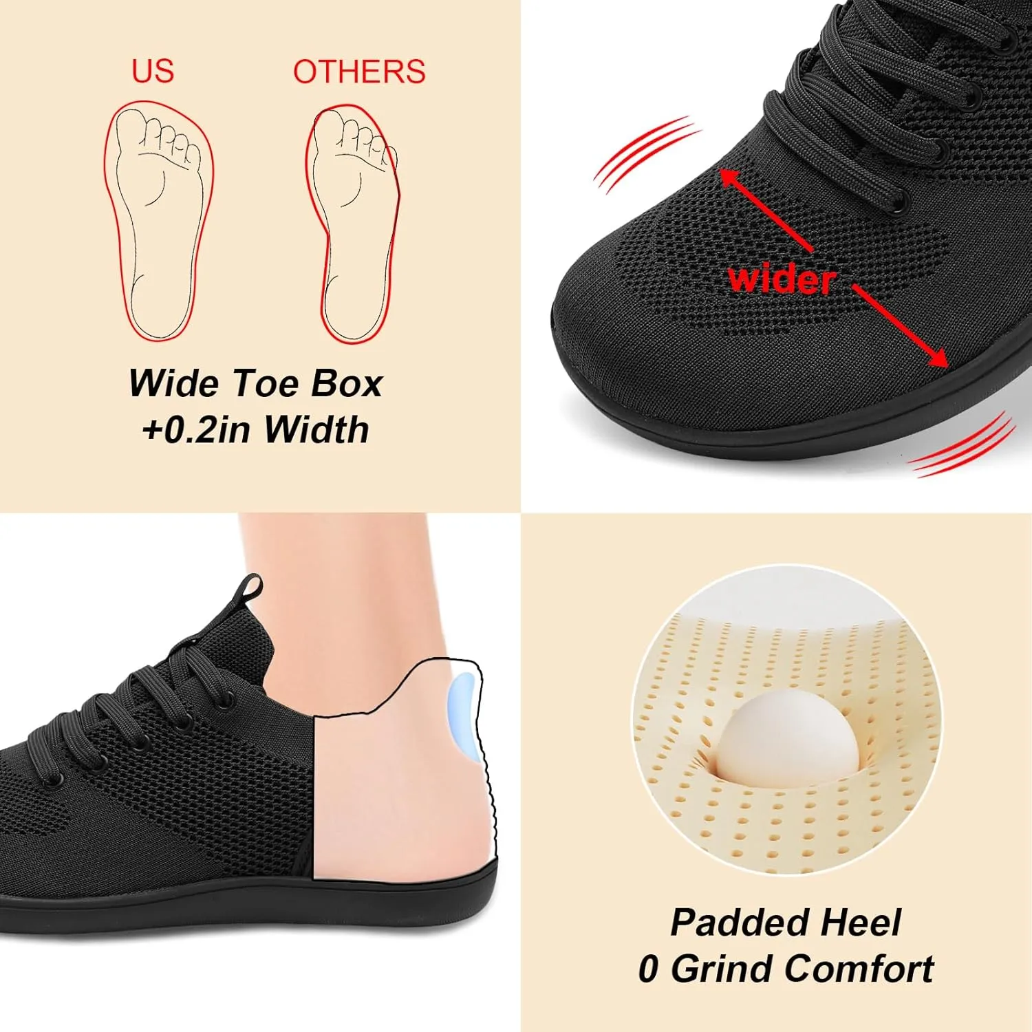 JIASUQI Men's Walking Shoes Wide Toe Sneakers with Arch Support Barefoot Shoes for Men