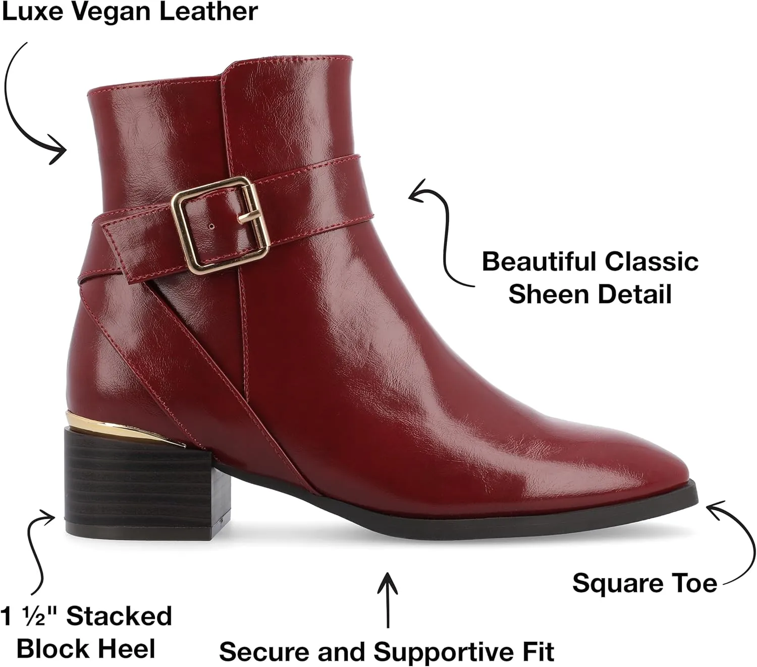 Journee Collection Womens Stacked Block Heel Faux Leather Ankle Boots