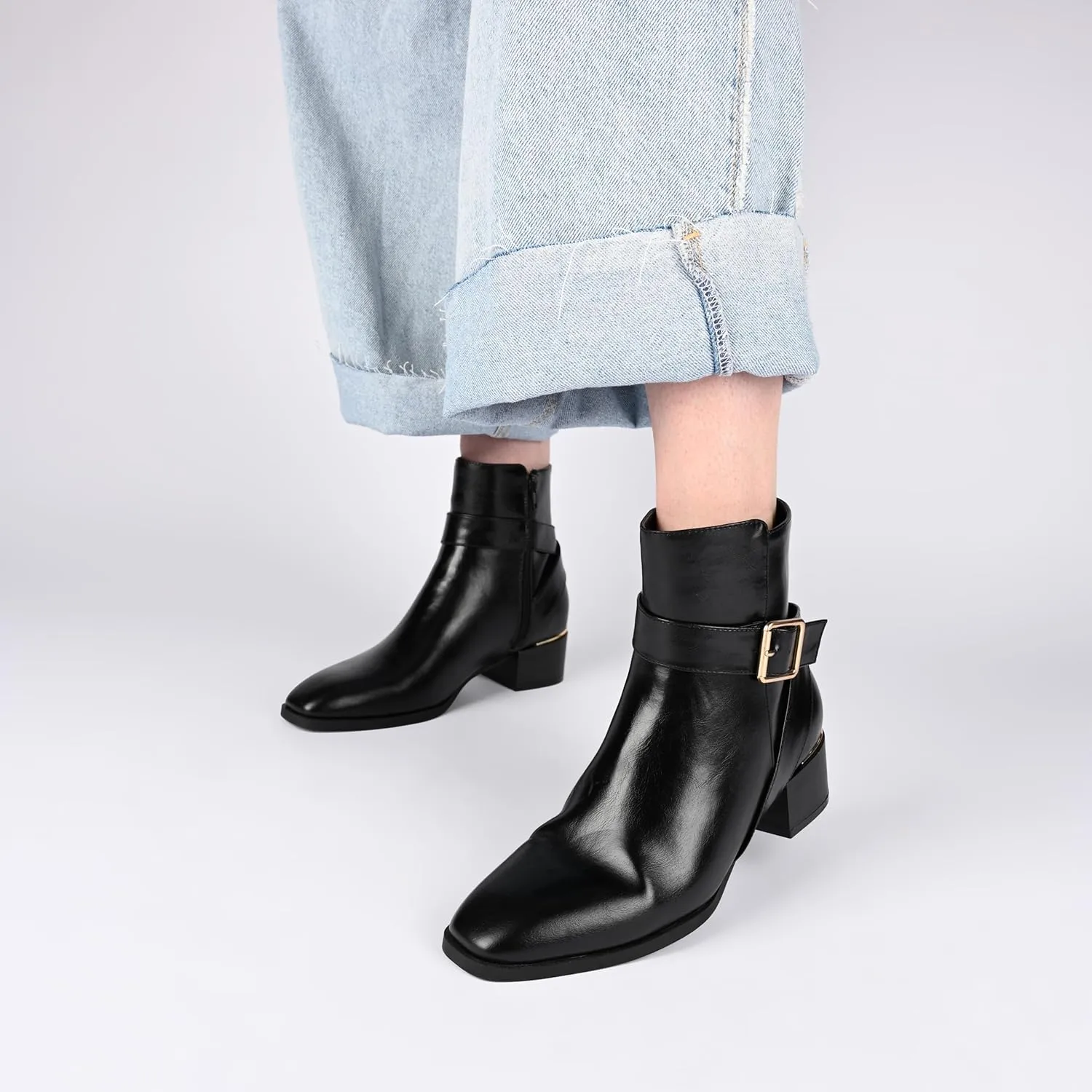 Journee Collection Womens Stacked Block Heel Faux Leather Ankle Boots