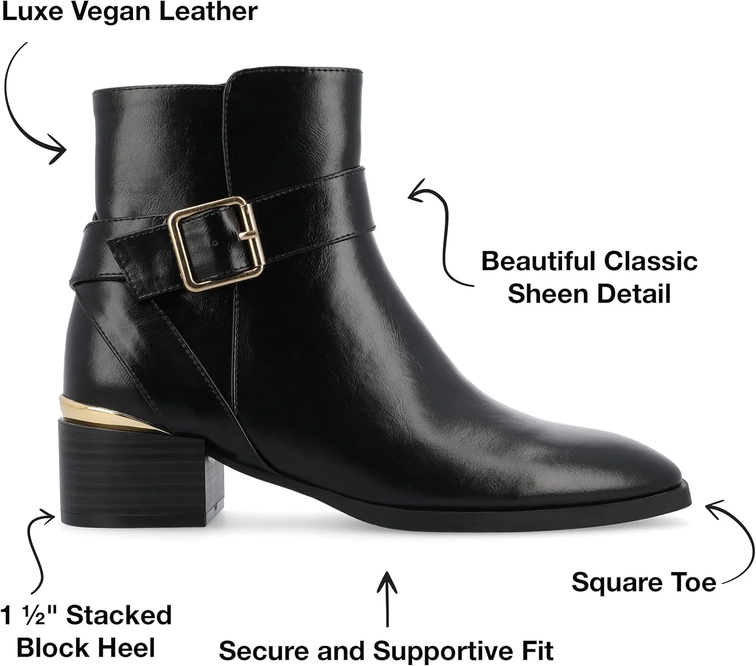 Journee Collection Womens Stacked Block Heel Faux Leather Ankle Boots