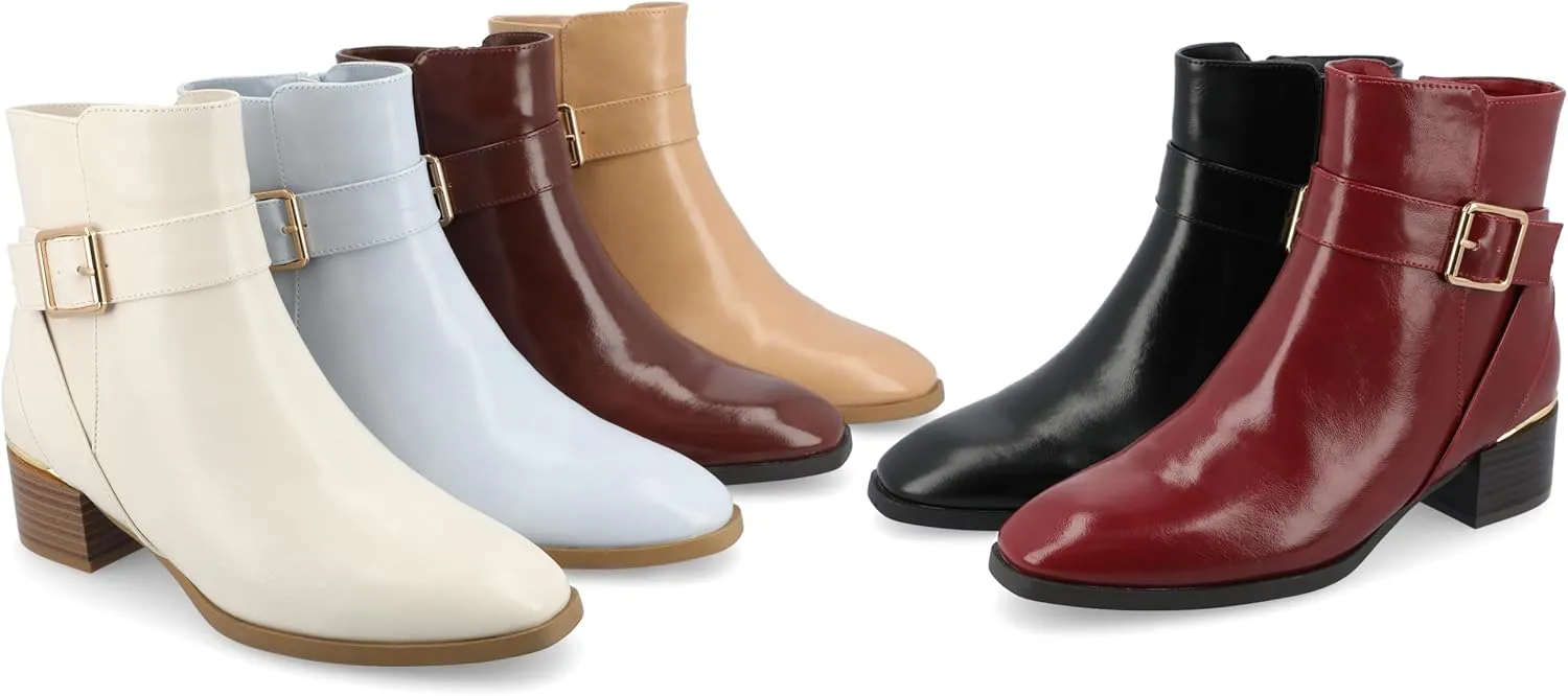 Journee Collection Womens Stacked Block Heel Faux Leather Ankle Boots