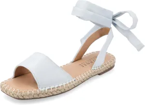 Journee Womens Espadrille Lace Up Open Square Toe Breathable Flats Emelie Tie Wrap Ankle Strap Sandal Blue, 8.5 Wide
