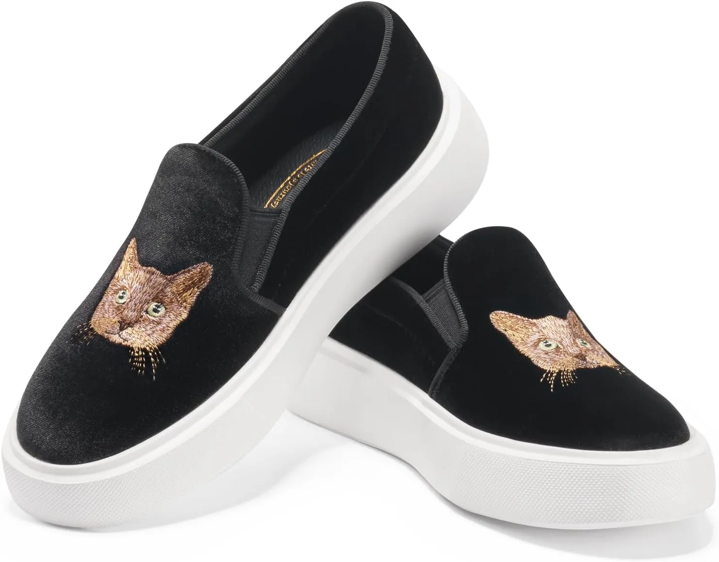 Journey West Women's Fashion Velvet Sneakers with Embroidery Comfortable Slip-On Work Shoes for Women