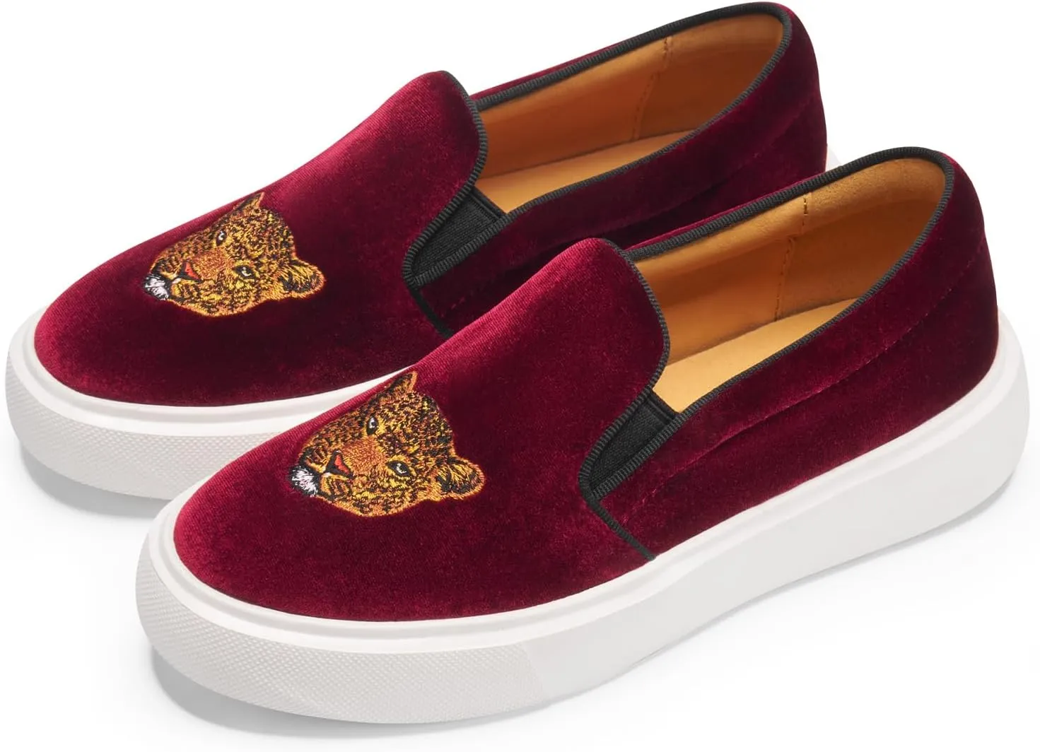 Journey West Women's Fashion Velvet Sneakers with Embroidery Comfortable Slip-On Work Shoes for Women