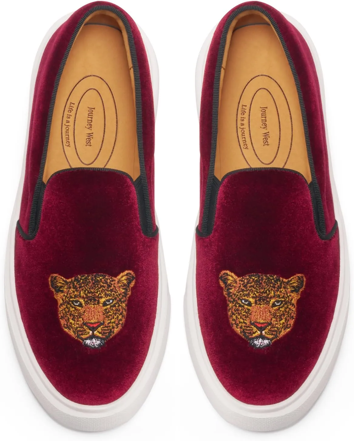 Journey West Women's Fashion Velvet Sneakers with Embroidery Comfortable Slip-On Work Shoes for Women