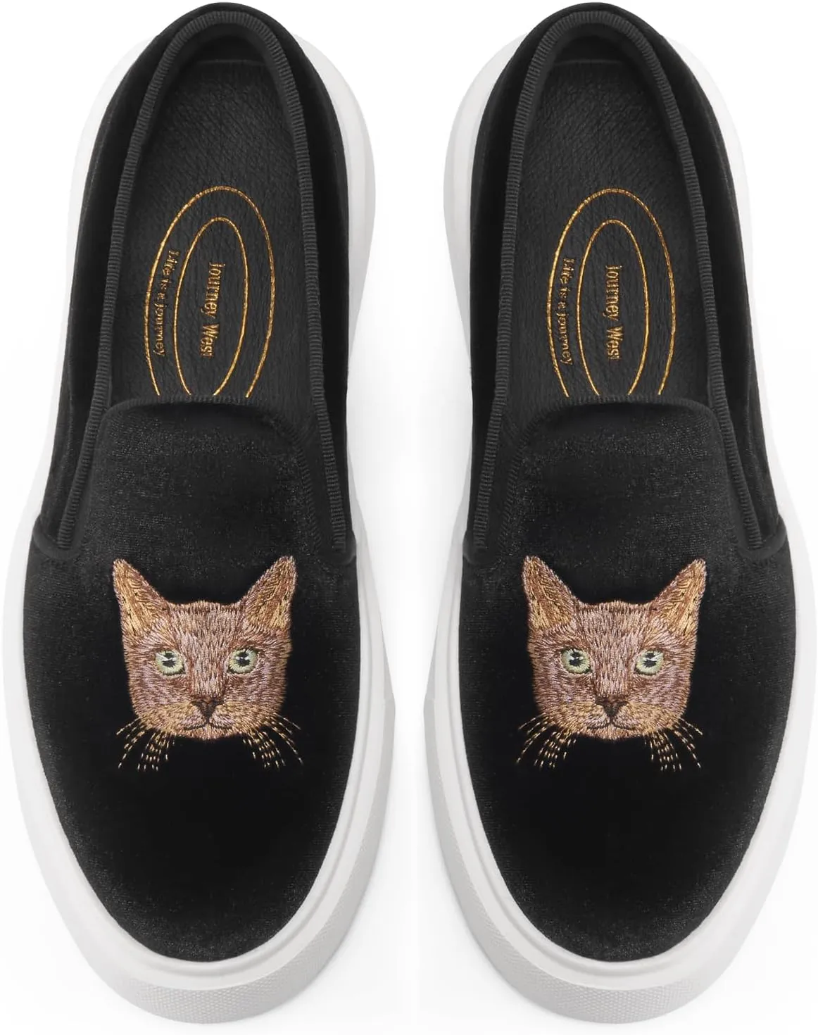 Journey West Women's Fashion Velvet Sneakers with Embroidery Comfortable Slip-On Work Shoes for Women