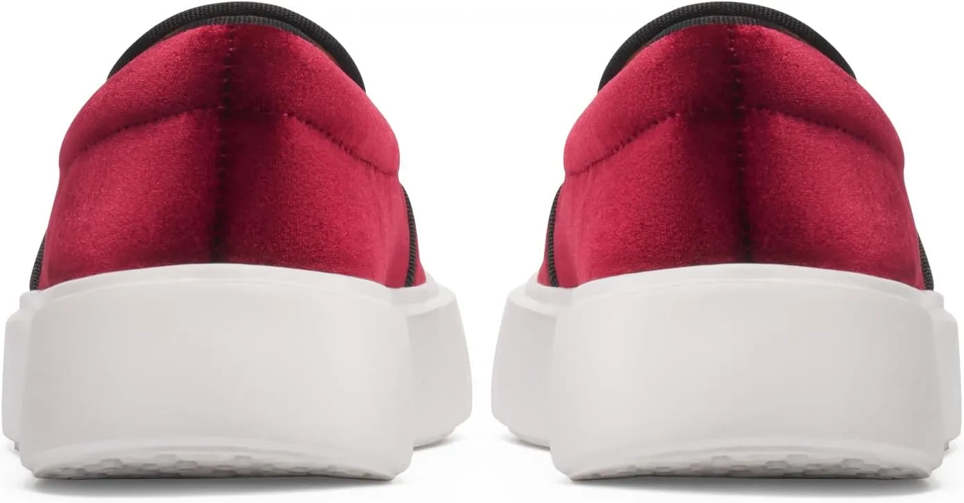 Journey West Women's Fashion Velvet Sneakers with Embroidery Comfortable Slip-On Work Shoes for Women