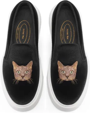 Journey West Women's Fashion Velvet Sneakers with Embroidery Comfortable Slip-On Work Shoes for Women