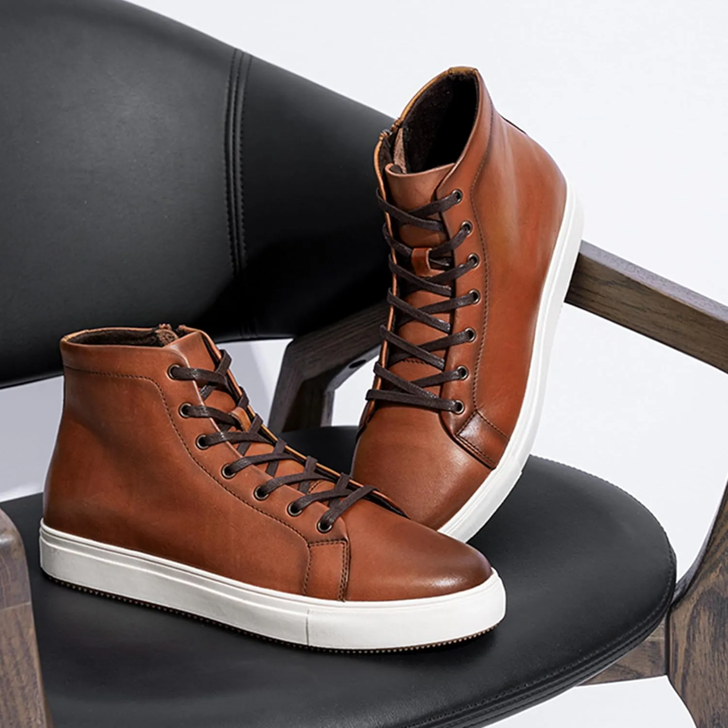 Jousen Men's Casual Shoes High Top Premium Leather Fashion Sneakers Dress Boots for Men