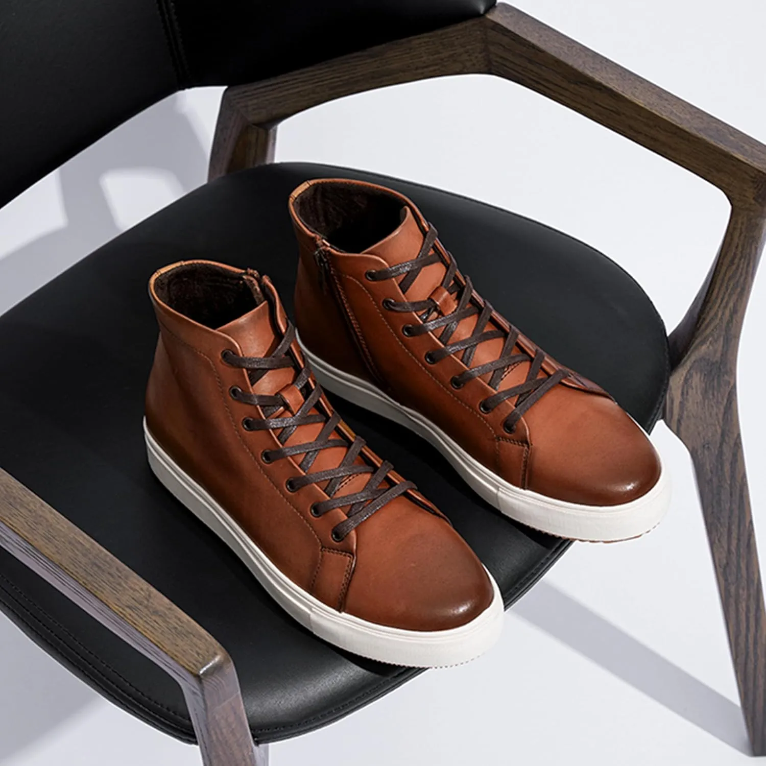 Jousen Men's Casual Shoes High Top Premium Leather Fashion Sneakers Dress Boots for Men