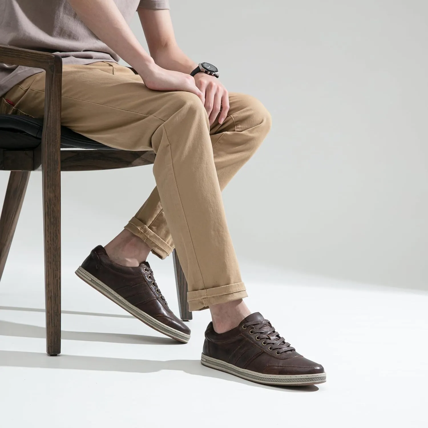 Jousen Men's Leather Fashion Sneakers Retro Dress Business Casual Shoes for Men