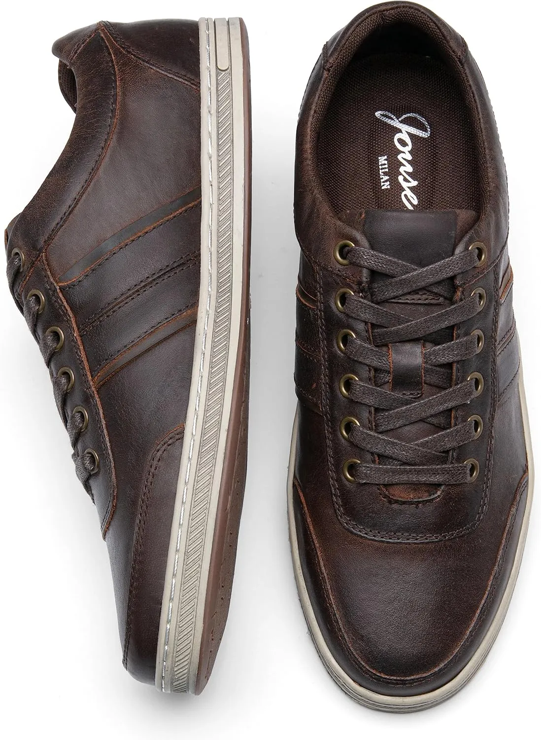 Jousen Men's Leather Fashion Sneakers Retro Dress Business Casual Shoes for Men