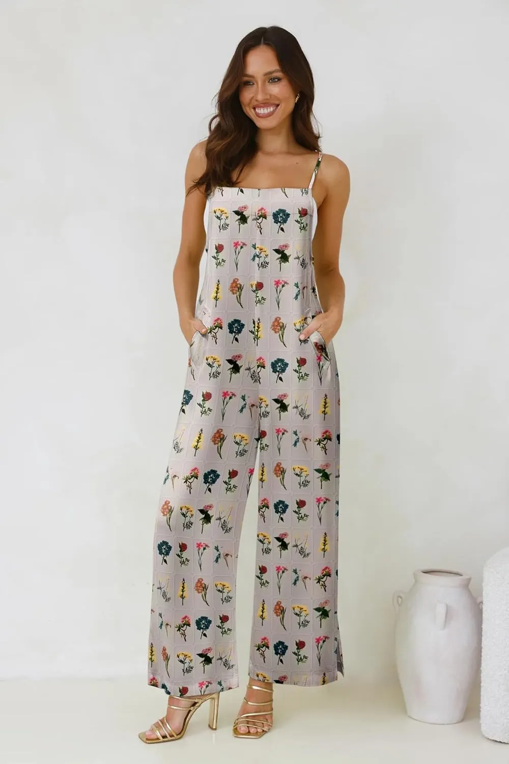 Jumpsuits for Women 2025 Summer Rompers Boho Floral Overalls Casual Wide Leg Long Pant One Piece Vacation Outfits