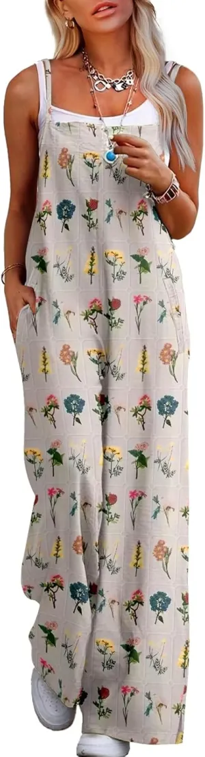 Jumpsuits for Women 2025 Summer Rompers Boho Floral Overalls Casual Wide Leg Long Pant One Piece Vacation Outfits