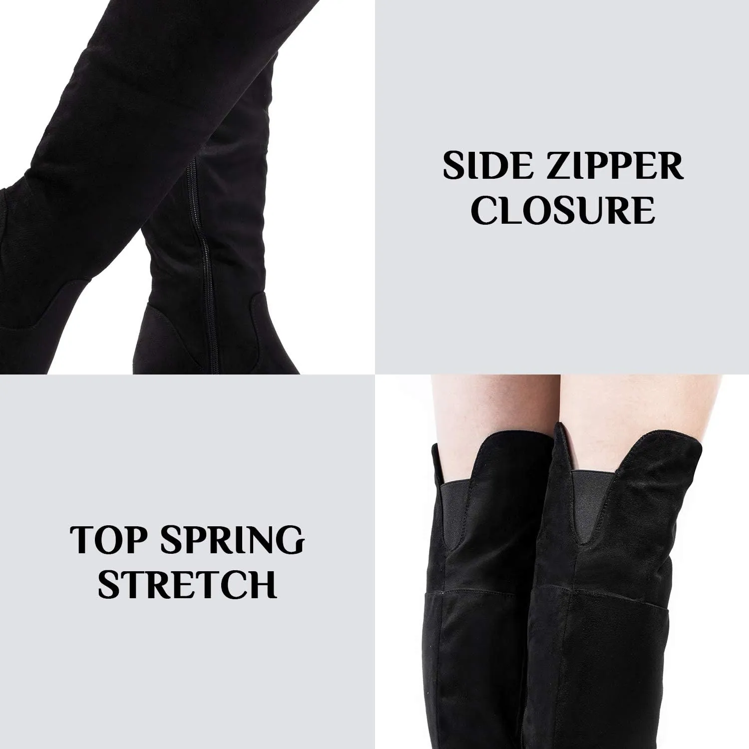 Katliu Women's Knee High Suede Chunky Heel Dressy Over the Knee Side Zipper Winter Long Boots