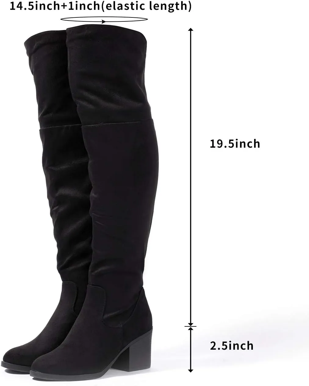 Katliu Women's Knee High Suede Chunky Heel Dressy Over the Knee Side Zipper Winter Long Boots